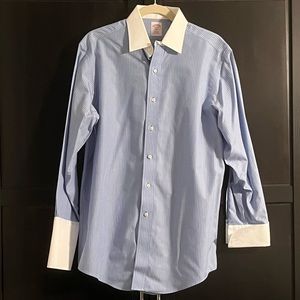 Brooks Brothers 346 blue with white pinstripe with white collar button down